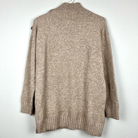Anthropologie Margarita Button Mock Neck Sweater Tunic in Taupe Beige - Picture 6 of 6